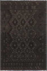 Flat Weave Kilim Antique Navaho Vintage handmade Geometric Kilim Black Gray Hand-Woven Rectangle 100% Wool Area Rug 5x8