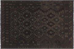 handmade Modern Kilim Black Gray Hand-Woven RECTANGLE 100% WOOL area rug 5' x 8'