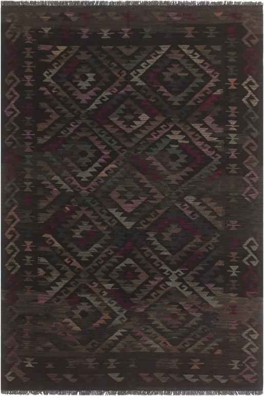 Flat Weave Kilim Antique Navaho Vintage handmade Geometric Kilim Black Brown Hand-Woven Rectangle 100% Wool Area Rug 6x8