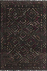 Flat Weave Kilim Antique Navaho Vintage handmade Geometric Kilim Black Brown Hand-Woven Rectangle 100% Wool Area Rug 6x8