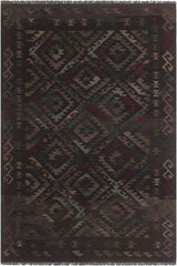 Flat Weave Kilim Antique Navaho Vintage handmade Geometric Kilim Black Brown Hand-Woven Rectangle 100% Wool Area Rug 6x8