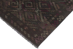 Flat Weave Kilim Antique Navaho Vintage handmade Geometric Kilim Black Brown Hand-Woven Rectangle 100% Wool Area Rug 6x8