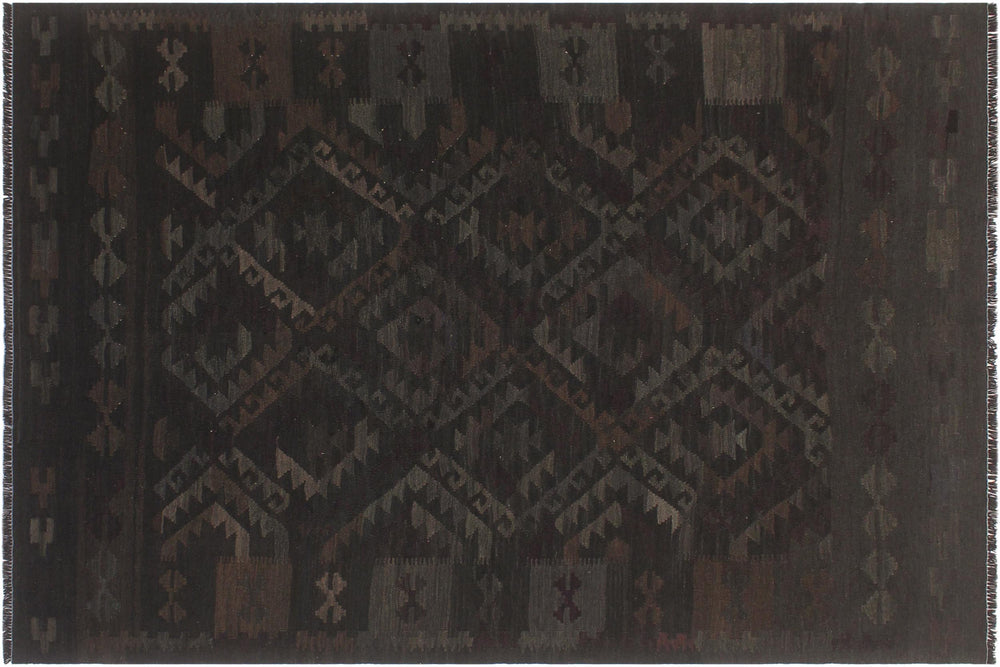 handmade Modern Kilim Black Blue Hand-Woven RECTANGLE 100% WOOL area rug 5' x 8'