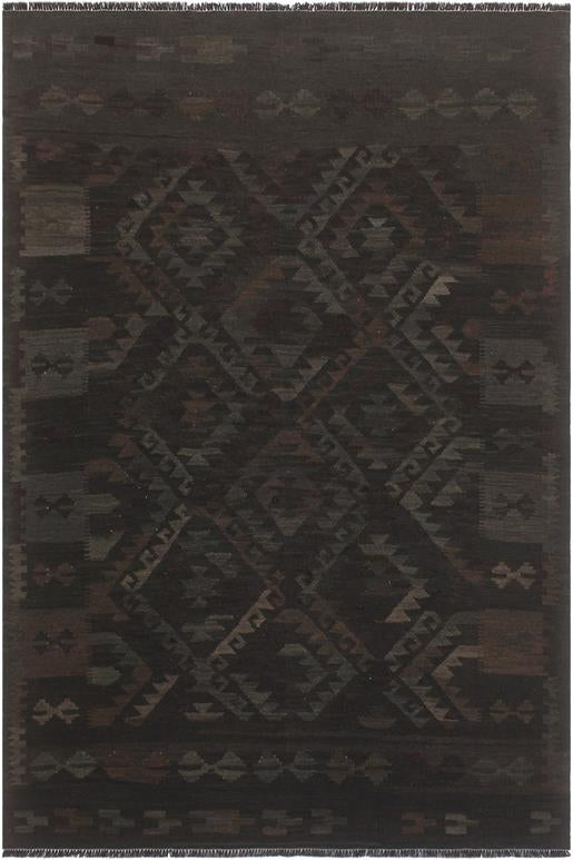 Flat Weave Kilim Antique Navaho Vintage handmade Geometric Kilim Black Blue Hand-Woven Rectangle 100% Wool Area Rug 5x8