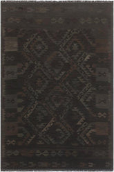 Flat Weave Kilim Antique Navaho Vintage handmade Geometric Kilim Black Blue Hand-Woven Rectangle 100% Wool Area Rug 5x8