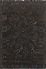 Flat Weave Kilim Antique Navaho Vintage handmade Geometric Kilim Black Blue Hand-Woven Rectangle 100% Wool Area Rug 5x8