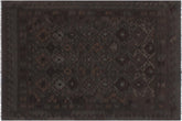 handmade Modern Kilim Charcoal Blue Hand-Woven RECTANGLE 100% WOOL area rug 6' x 7'