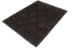 handmade Modern Kilim Black Blue Hand-Woven RECTANGLE 100% WOOL area rug 5' x 7'