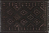handmade Modern Kilim Black Blue Hand-Woven RECTANGLE 100% WOOL area rug 5' x 7'