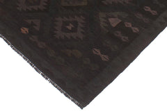 Flat Weave Kilim Antique Navaho Vintage handmade Geometric Kilim Black Blue Hand-Woven Rectangle 100% Wool Area Rug 5x7