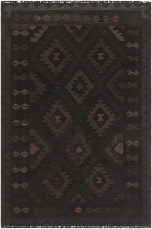 Flat Weave Kilim Antique Navaho Vintage handmade Geometric Kilim Black Blue Hand-Woven Rectangle 100% Wool Area Rug 5x7
