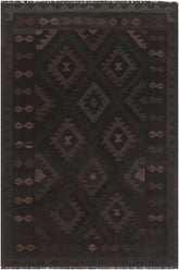 Flat Weave Kilim Antique Navaho Vintage handmade Geometric Kilim Black Blue Hand-Woven Rectangle 100% Wool Area Rug 5x7