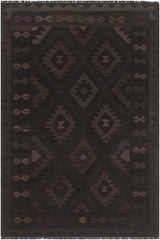 Flat Weave Kilim Antique Navaho Vintage handmade Geometric Kilim Black Blue Hand-Woven Rectangle 100% Wool Area Rug 5x7