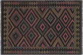 handmade Modern Kilim Black Blue Hand-Woven RECTANGLE 100% WOOL area rug 5' x 8'