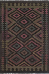 Flat Weave Kilim Antique Navaho Vintage handmade Geometric Kilim Black Blue Hand-Woven Rectangle 100% Wool Area Rug 5x8