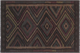 handmade Modern Kilim Black Green Hand-Woven RECTANGLE 100% WOOL area rug 5' x 8'
