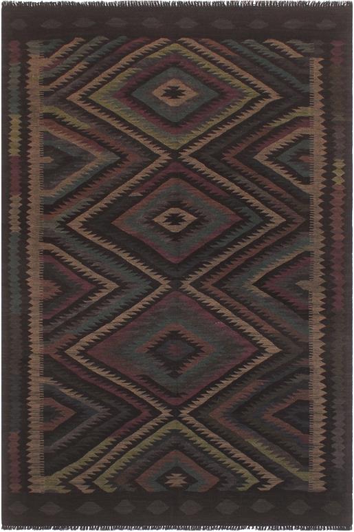 Flat Weave Kilim Antique Navaho Vintage handmade Geometric Kilim Black Green Hand-Woven Rectangle 100% Wool Area Rug 5x8