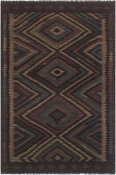Flat Weave Kilim Antique Navaho Vintage handmade Geometric Kilim Black Green Hand-Woven Rectangle 100% Wool Area Rug 5x8
