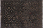 handmade Modern Kilim Black Brown Hand-Woven RECTANGLE 100% WOOL area rug 6' x 8'