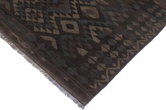 Flat Weave Kilim Antique Navaho Vintage handmade Geometric Kilim Black Brown Hand-Woven Rectangle 100% Wool Area Rug 6x8