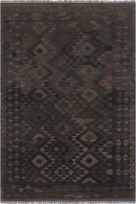 Flat Weave Kilim Antique Navaho Vintage handmade Geometric Kilim Black Brown Hand-Woven Rectangle 100% Wool Area Rug 6x8