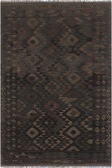 Flat Weave Kilim Antique Navaho Vintage handmade Geometric Kilim Black Brown Hand-Woven Rectangle 100% Wool Area Rug 6x8