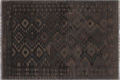 handmade Modern Kilim Black Brown Hand-Woven RECTANGLE 100% WOOL area rug 6' x 8'