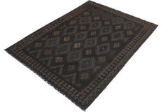 handmade Modern Kilim Blue Brown Hand-Woven RECTANGLE 100% WOOL area rug 6' x 10'