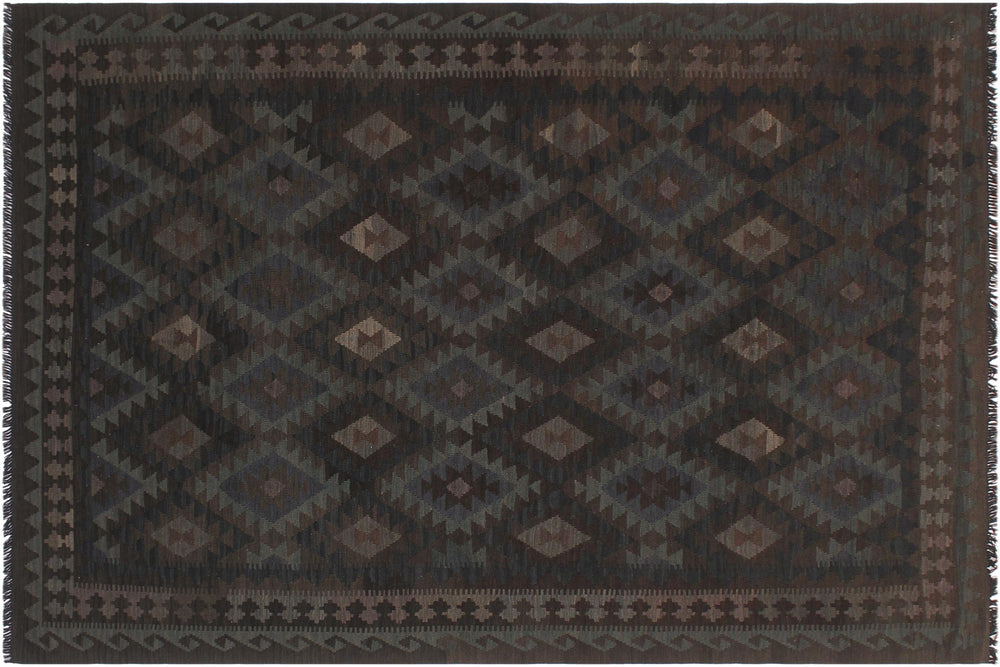 handmade Modern Kilim Blue Brown Hand-Woven RECTANGLE 100% WOOL area rug 6' x 10'