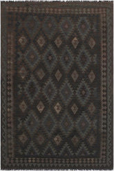 Flat Weave Kilim Antique Navaho Vintage handmade Geometric Kilim Blue Brown Hand-Woven Rectangle 100% Wool Area Rug 6x10