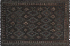 handmade Modern Kilim Blue Brown Hand-Woven RECTANGLE 100% WOOL area rug 6' x 10'
