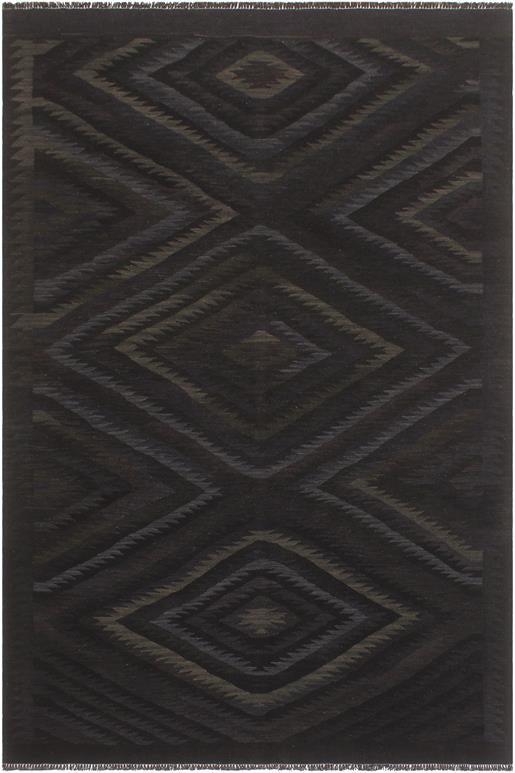 Flat Weave Kilim Antique Navaho Vintage handmade Geometric Kilim Black Blue Hand-Woven Rectangle 100% Wool Area Rug 6x8