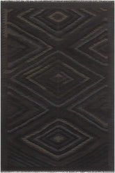 Flat Weave Kilim Antique Navaho Vintage handmade Geometric Kilim Black Blue Hand-Woven Rectangle 100% Wool Area Rug 6x8