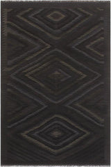 Flat Weave Kilim Antique Navaho Vintage handmade Geometric Kilim Black Blue Hand-Woven Rectangle 100% Wool Area Rug 6x8