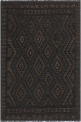 Flat Weave Kilim Antique Navaho Vintage handmade Geometric Kilim Black Green Hand-Woven Rectangle 100% Wool Area Rug 6x7