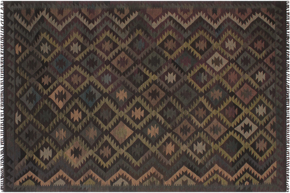 handmade Modern Kilim Black Blue Hand-Woven RECTANGLE 100% WOOL area rug 6' x 10'
