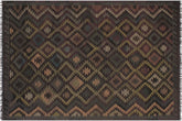 handmade Modern Kilim Black Blue Hand-Woven RECTANGLE 100% WOOL area rug 6' x 10'