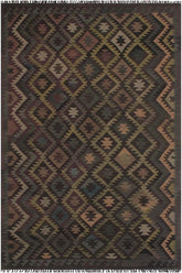 Flat Weave Kilim Antique Navaho Vintage handmade Geometric Kilim Black Blue Hand-Woven Rectangle 100% Wool Area Rug 6x10