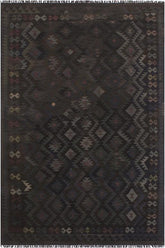 Flat Weave Kilim Antique Navaho Vintage handmade Geometric Kilim Black Blue Hand-Woven Rectangle 100% Wool Area Rug 6x10