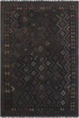 Flat Weave Kilim Antique Navaho Vintage handmade Geometric Kilim Black Blue Hand-Woven Rectangle 100% Wool Area Rug 6x10