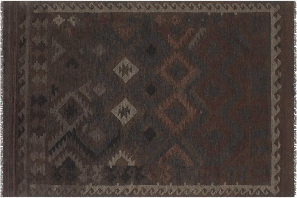handmade Modern Kilim Brown Blue Hand-Woven RECTANGLE 100% WOOL area rug 6' x 10'