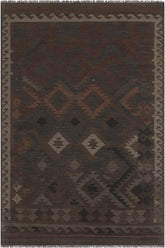 Flat Weave Kilim Antique Navaho Vintage handmade Geometric Kilim Brown Blue Hand-Woven Rectangle 100% Wool Area Rug 6x10