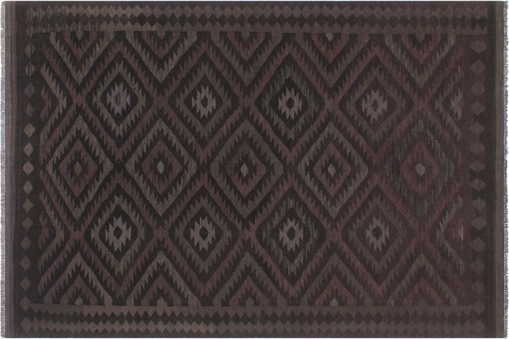 handmade Modern Kilim Black Blue Hand-Woven RECTANGLE 100% WOOL area rug 6' x 8'