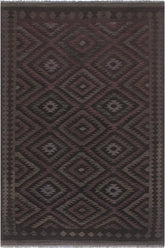 Flat Weave Kilim Antique Navaho Vintage handmade Geometric Kilim Black Blue Hand-Woven Rectangle 100% Wool Area Rug 6x8