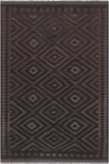 Flat Weave Kilim Antique Navaho Vintage handmade Geometric Kilim Black Blue Hand-Woven Rectangle 100% Wool Area Rug 6x8