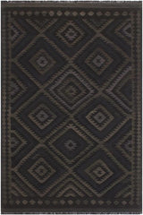 Flat Weave Kilim Antique Navaho Vintage handmade Geometric Kilim Black Blue Hand-Woven Rectangle 100% Wool Area Rug 6x8