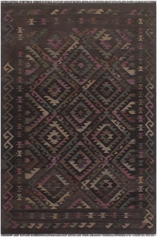Flat Weave Kilim Antique Navaho Vintage handmade Geometric Kilim Black Brown Hand-Woven Rectangle 100% Wool Area Rug 5x8