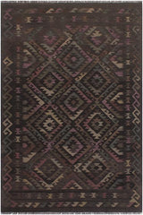 Flat Weave Kilim Antique Navaho Vintage handmade Geometric Kilim Black Brown Hand-Woven Rectangle 100% Wool Area Rug 5x8