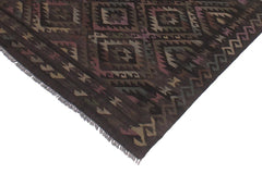 Flat Weave Kilim Antique Navaho Vintage handmade Geometric Kilim Black Brown Hand-Woven Rectangle 100% Wool Area Rug 5x8