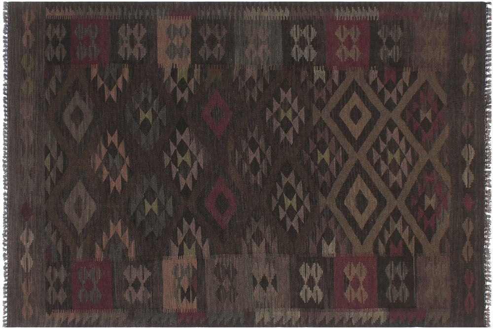 handmade Modern Kilim Charcoal Brown Hand-Woven RECTANGLE 100% WOOL area rug 6' x 8'
